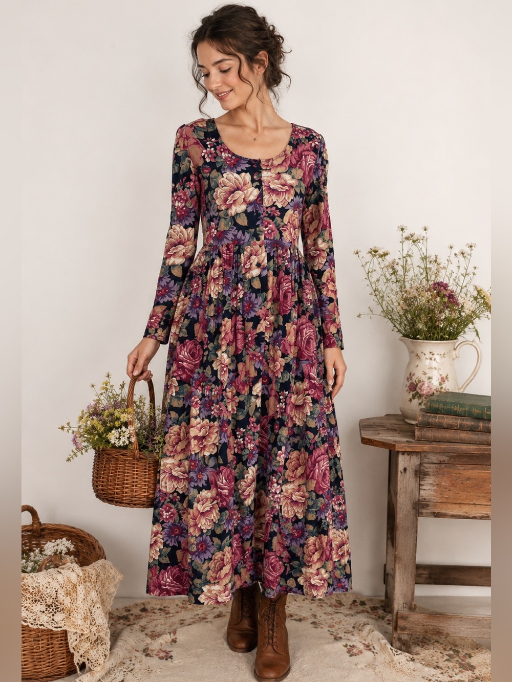 Vintage Cottagecore‎ Floral Fit & flare Dress The Palm Tree **Rare** Smal